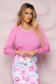 Bluza dama roz scurta casual din material elastic tricotat si aplicatii cu perle 1 - StarShinerS.ro