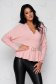 Lightpink women`s blouse thin fabric knitted long sleeve accessorized with breastpin with ruffle details office 1 - StarShinerS.com