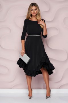 StarShinerS black dress occasional asymmetrical cloche with ruffles at the buttom of the dress nonelastic fabric light material