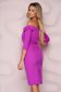 Purple dress pencil with v-neckline midi with bow slightly elastic fabric - StarShinerS 2 - StarShinerS.com