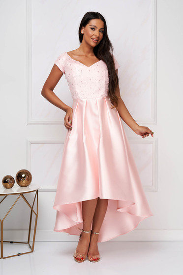 Online Dresses, - StarShinerS lightpink dress cloche asymmetrical strass with pearls taffeta - StarShinerS.com