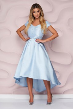 StarShinerS lightblue dress occasional cloche asymmetrical thick fabric strass with pearls