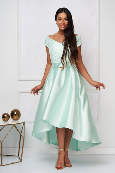 - StarShinerS lightgreen dress cloche asymmetrical strass with pearls taffeta