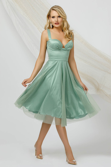 Mint dress occasional cloche midi from tulle dots print detachable cord with push-up cups