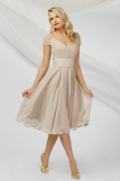 Cream dress occasional thin fabric from veil fabric with sequin embellished details midi