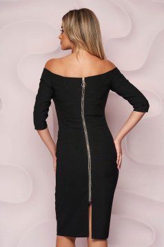 StarShinerS black dress midi pencil occasional with deep cleavage back zipper fastening slightly elastic fabric