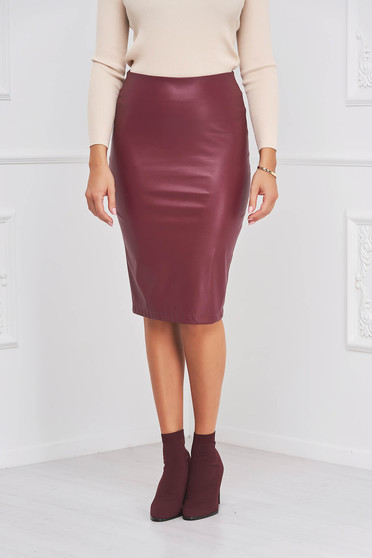 Midi skirts, StarShinerS burgundy pencil skirt from ecological leather high waisted from elastic fabric midi - StarShinerS.com