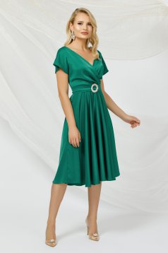 Green dress cloche midi from satin with tie back belt