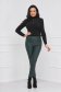 Casual darkgreen StarShinerS trousers from ecological leather with tented cut high waisted side zip fastening 4 - StarShinerS.com