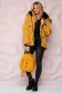 Mustard jacket loose fit short cut from slicker fur collar is fastened around the waist with a ribbon 3 - StarShinerS.com