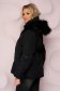 Black jacket loose fit short cut from slicker fur collar is fastened around the waist with a ribbon 2 - StarShinerS.com