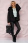 Black jacket loose fit short cut from slicker fur collar is fastened around the waist with a ribbon 3 - StarShinerS.com