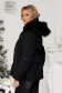 Black jacket loose fit short cut from slicker fur collar is fastened around the waist with a ribbon 6 - StarShinerS.com
