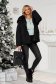 Black jacket loose fit short cut from slicker fur collar is fastened around the waist with a ribbon 5 - StarShinerS.com