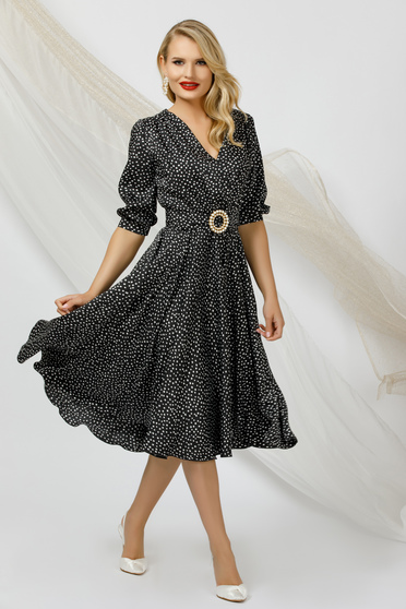 Black dresses, Dress midi cloche from satin fabric texture dots print - StarShinerS.com