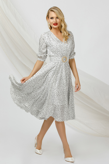 Dress midi cloche occasional airy fabric from satin fabric texture dots print metallic buckle