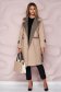 Cream trenchcoat long straight thick fabric slightly elastic fabric detachable cord with chequers 3 - StarShinerS.com