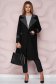 Black trenchcoat long straight thick fabric slightly elastic fabric detachable cord with chequers 3 - StarShinerS.com