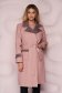Lightpink trenchcoat long straight thick fabric slightly elastic fabric detachable cord with chequers 1 - StarShinerS.com