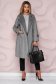 Grey trenchcoat long straight thick fabric slightly elastic fabric detachable cord with chequers 3 - StarShinerS.com