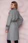 Grey trenchcoat long straight thick fabric slightly elastic fabric detachable cord with chequers 2 - StarShinerS.com