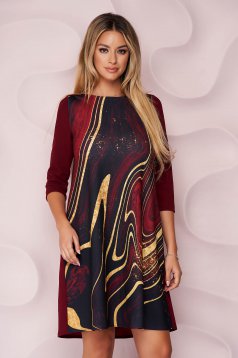 StarShinerS dress with graphic details light material from elastic fabric office loose fit short cut