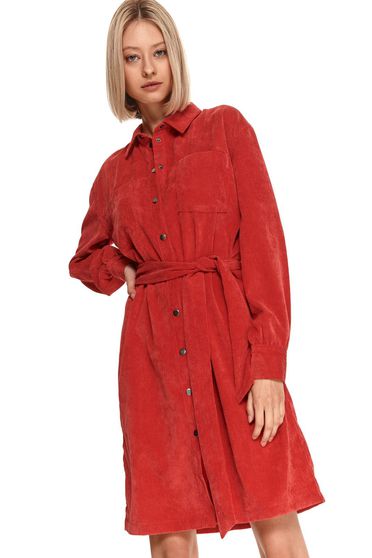 Bársony ruhák, Bő szabású piros ruha hosszú ujjakkal finom tapintásu bársonyból eltávolítható övvel - StarShiner.hu
