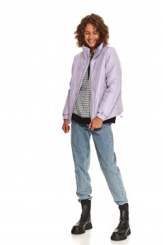 Purple jacket short cut slicker fabric with laced details straight