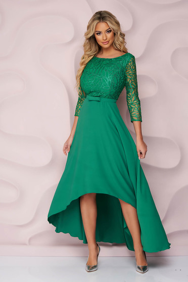 Asymmetrical dresses, - StarShinerS green dress cloche asymmetrical with lace details georgette - StarShinerS.com