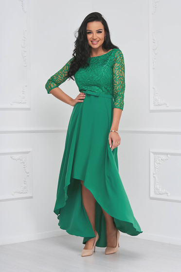 - StarShinerS green dress cloche asymmetrical with lace details georgette