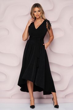 Dress StarShinerS black asymmetrical occasional cloche from satin sleeveless with lace details