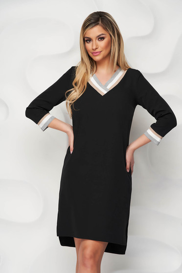 StarShinerS black dress asymmetrical straight soft fabric with v-neckline with 3/4 sleeves