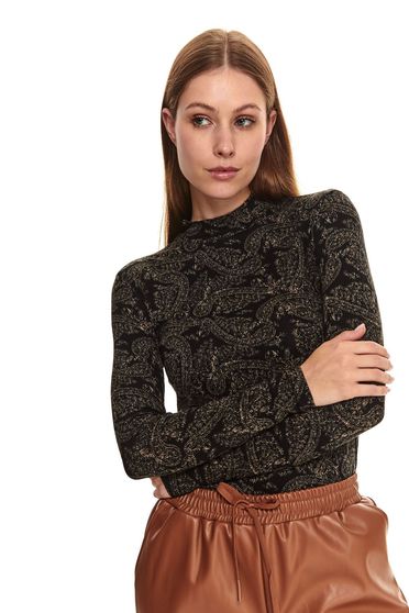 Turtleneck jumpers, Black sweater tented with floral print from elastic fabric turtleneck - StarShinerS.com