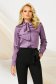 Purple women`s shirt office from satin fabric texture with straight cut with puffed sleeves 2 - StarShinerS.com