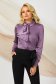 Purple women`s shirt office from satin fabric texture with straight cut with puffed sleeves 1 - StarShinerS.com