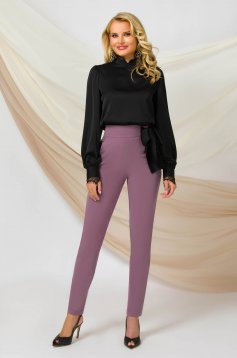 Lightpink trousers conical high waisted office slightly elastic fabric satin ribbon fastening