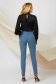 Pantaloni PrettyGirl albastri conici cu talie inalta office din material usor elastic care se leaga cu o funda satinata 2 - StarShinerS.ro