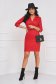 Red short cut pencil dress from ecological leather wrap over front - StarShinerS 4 - StarShinerS.com