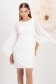 Rochie din stofa elastica ivoire scurta cu un croi drept si maneci din voal - StarShinerS 1 - StarShinerS.ro