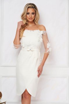 Dress StarShinerS ivory off-shoulder elegant with raised flowers off-shoulder cloth