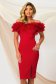 Red Midi Pencil Dress made of slightly stretchy material with organza ruffle sleeves - PrettyGirl 1 - StarShinerS.com