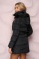 Black jacket slicker fabric arched cut detachable hood with faux fur details 2 - StarShinerS.com