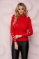 Tented cotton from striped fabric with turtle neck high shoulders red women`s blouse 1 - StarShinerS.com