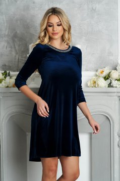 StarShinerS darkblue dress occasional from velvet short cut loose fit with crystal embellished details