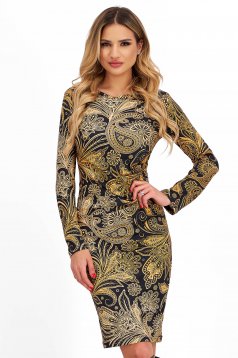 Lycra Midi Pencil Dress with Long Sleeves - StarShinerS