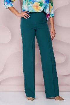 Pantaloni StarShinerS verzi eleganti cu talie inalta cu un croi evazat din stofa