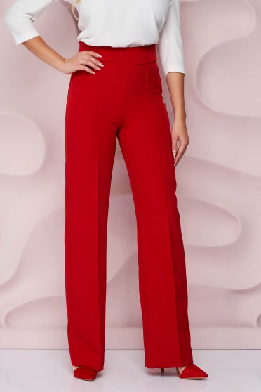 Pantaloni eleganti, Pantaloni din stofa usor elastica rosii cu un croi evazat si talie inalta - StarShinerS - StarShinerS.ro