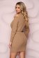 Cappuccino dress knitted fabric accessorized with belt both shoulders cut out 2 - StarShinerS.com