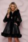 Black jacket from ecological leather with faux fur details flaring cut 1 - StarShinerS.com