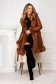 Brown jacket from ecological leather with faux fur details flaring cut 3 - StarShinerS.com